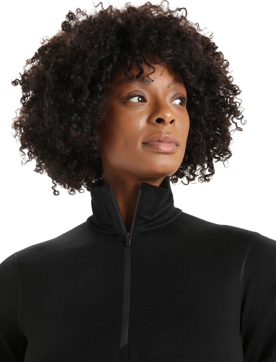 Women's Icebreaker Merino 200 Oasis Long Sleeve Half Zip Thermal Top Base Layers Black | CA 1043DFMN